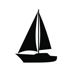 Simple black silhouette of a sailboat on white background