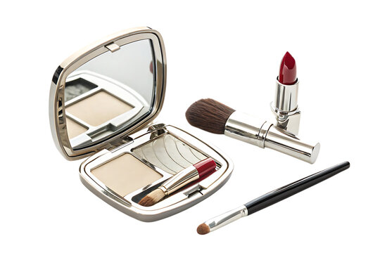 Open pocket mirror brush and lipstick PNG Image