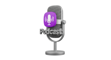 A podcast microphone with purple icon. featuring podcast, microphone, audio. This image is ideal for use in various financial contexts.