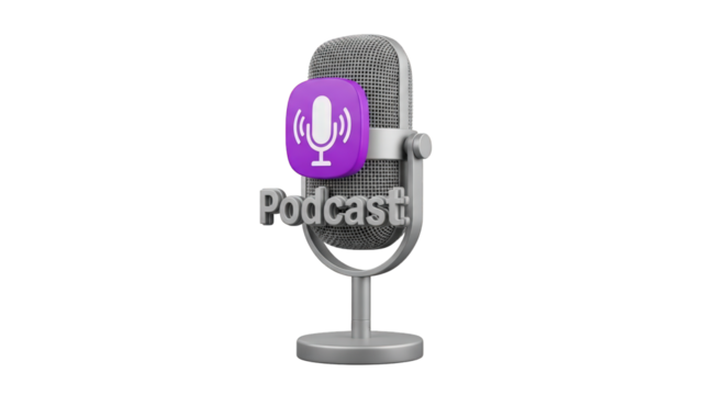 A podcast microphone with purple icon. featuring podcast, microphone, audio. This image is ideal for use in various financial contexts.
