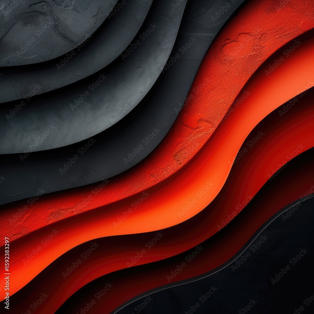 Aufkleber abstract layered waves of dark grey and vibrant orange, textured with a stone-like effect, creating 