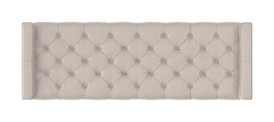 Cream tufted chesterfield bench top view, 3D render isolated on transparent background.