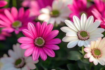 Obraz premium vibrant pink and white flowers close up.