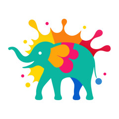 Elephant colorful splash animal vector icon on white background.