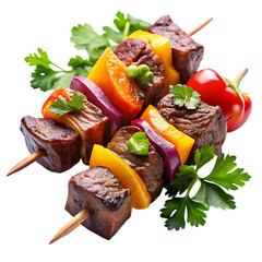 Grilled Beef Kebabs with Colorful Vegetables and Removed Background