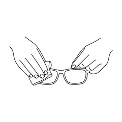 Hands cleaning eyeglasses with a cloth illustration