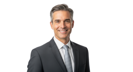 A smiling businessman in professional suit. featuring businessman, portrait, smiling. This image is ideal for use in various financial contexts.