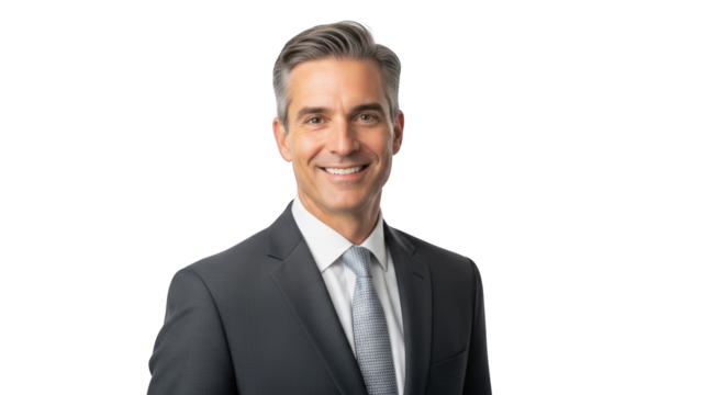 A smiling businessman in professional suit. featuring businessman, portrait, smiling. This image is ideal for use in various financial contexts.