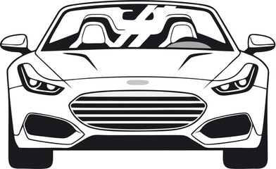 Obraz premium Top-down line drawing of a modern car, showing its body, wheels, and windows.