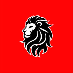 Majestic Lion Head Logo on Bold Red Background
