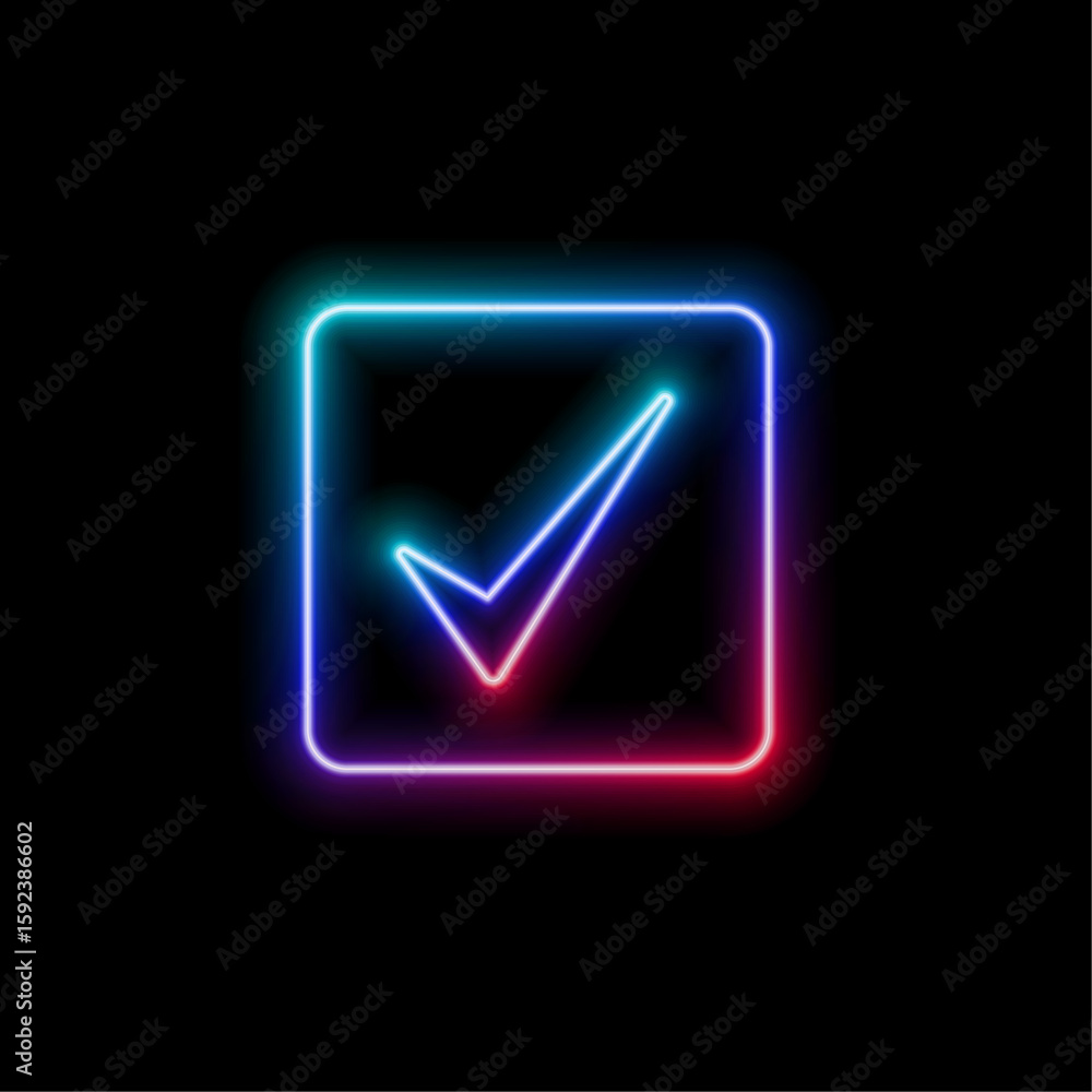 Poster blue check mark.neon style. elegant. verified badge vector icon. check symbols set. social media acc