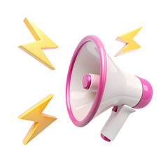 Pink and White Megaphone with Lightning Bolts on Transparent Background