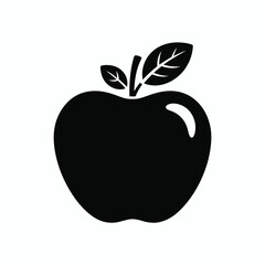 Simple black silhouette of an apple with stem and leaves
