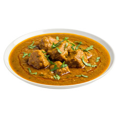 Aromatic Indian Lamb Curry in a White Bowl.