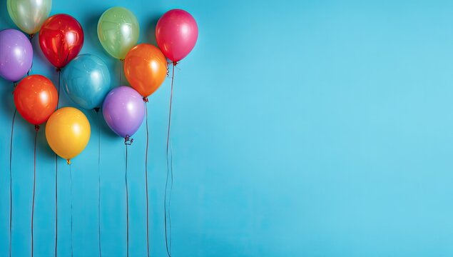 Colorful balloons against a vibrant blue backdrop - Powered by Adobe