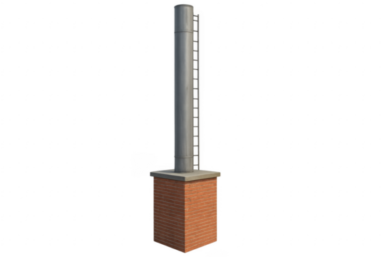 Industrial Brick Chimney with Metal Pipe and Ladder on Transparent Background