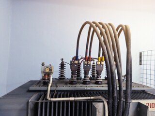 The large electrical Transformer unit for high voltage in industrial.