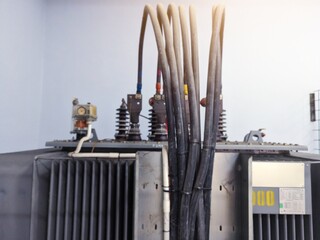 The large electrical Transformer unit for high voltage in industrial.