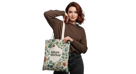 A woman with nature tote bag. featuring woman, female, girl. This image is ideal for use in various financial contexts.