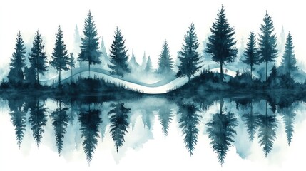 Fototapeta premium Misty forest reflected in still water
