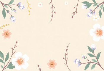 Floral Border Design: Pastel Color Background with Hand-Drawn Flowers and Delicate Plant Illustrations for Elegant Stationery and Nature-Inspired Invitations in a Whimsical Frame