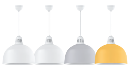 Elegant trio of white and yellow pendant lights illuminating a modern interior design