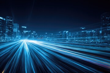 Night city highway with light trails