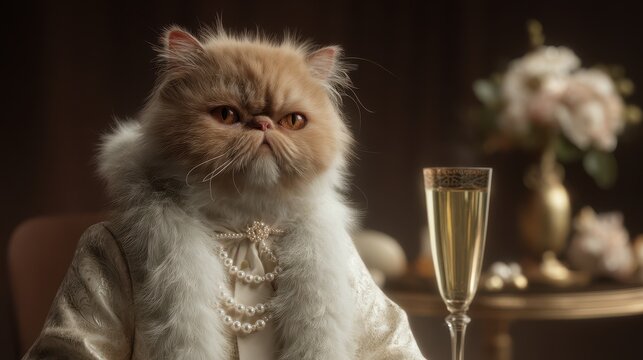 Persian cat in luxurious attire with elegant grooming and sophistication