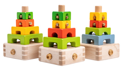 Colorful wooden block and peg toy for educational play development wooden