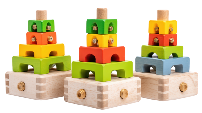 Colorful wooden block and peg toy for educational play development wooden