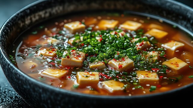 Anti-gravity miso soup nebula with tofu cubes orbiting in dashi galaxy and edible star clusters
