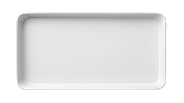A simple white rectangular tray with rounded corners on a black background - Powered by Adobe