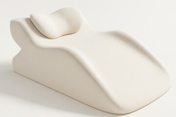 ergonomic memory foam lounge pillow in creamy white, orthopedic back and neck support wedge, modern minimalist design, soft contour for posture and spine alignment
