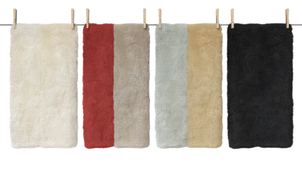 Freshly laundered towels drying on a clothesline in the bright sunshine clean