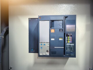Close up the electrical components of Moulded Case  Circuit Breaker on the panels  for electrical protection and safey.