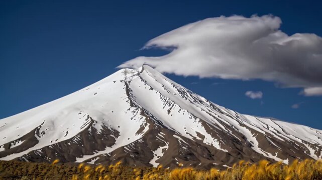Experience the stunning beauty in 4K where snowy peaks meet golden foothills and drifting clouds paint the sky all captured in breathtaking motion across a vivid natural 