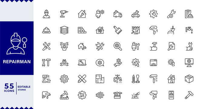 Pixel Perfect,Repairman outline icons related to easter. Linear icon collection. Editable stroke. Vector illustration
