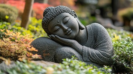 Peaceful Buddha statue in garden