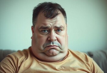 Obraz premium Portrait of a sad overweight male with a weary expression