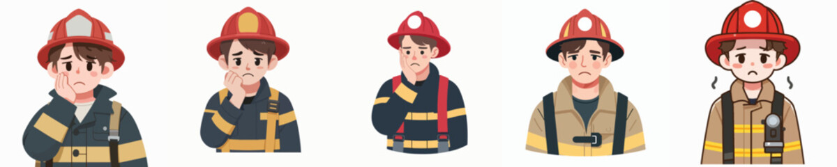 sad expression firefighter character vector