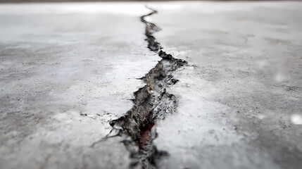 Hairline crack of concrete that damage on surface floor or slab after repair by joint filler plaster building structure on ground for garage driveway or patio. cracked joint. Illustration