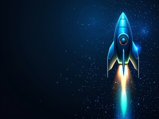 Blue Rocket Launching in Space,Stars, Technology