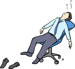 椅子にもたれてぼんやり放心状態のスーツ男性のイラスト