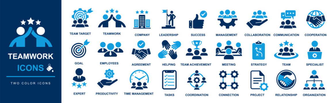 Teamwork icon set including teamwork, partnership, cooperation, collaboration, employee, team, success, meeting, leadership, company, expert, strategy, achievement, agreement, specialist, productivity