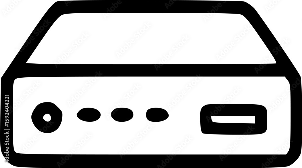 Aufkleber simple black and white illustration of a rectangular electronic device with buttons and a port.