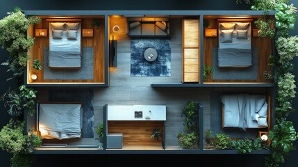 Modern apartment floorplan, top view