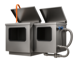 Dual-tank parts washing system with separate rinse and wash chambers for a hydraulic repair facility