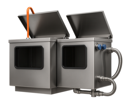 Dual-tank parts washing system with separate rinse and wash chambers for a hydraulic repair facility