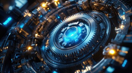 Detailed close-up view of intricate mechanical gears and components.