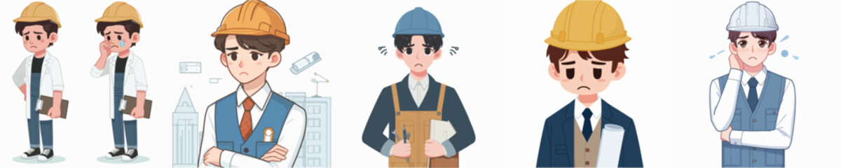 sad expression architect character vector